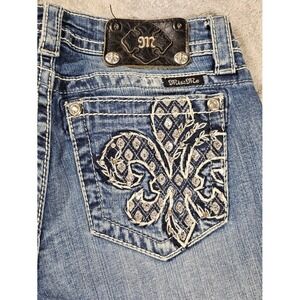 Miss Me Skinny Jeans Medium Wash Fleur De Lis Rhinestone y2k bling rodeo 200s
